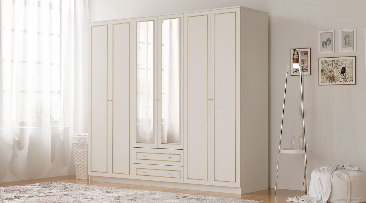 Dulap pentru haine, Hanah Home, Rb-085-02, 210x210x52 cm, Alb mat - imagine 6